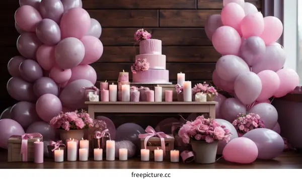 Pink and purple birthday party decoration