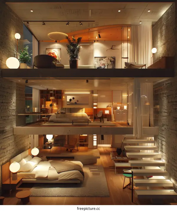 Three-story house interior design