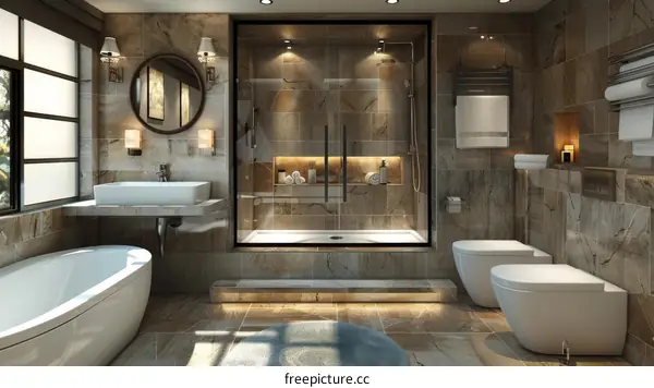 Modern Bathroom Design with Bathtub, Shower, and Vanity