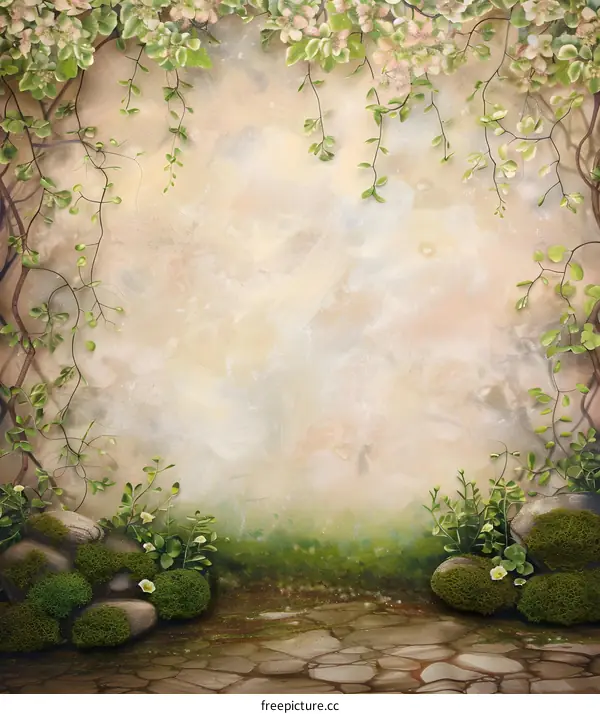 Fantasy Garden Background with Stone Path and Vines