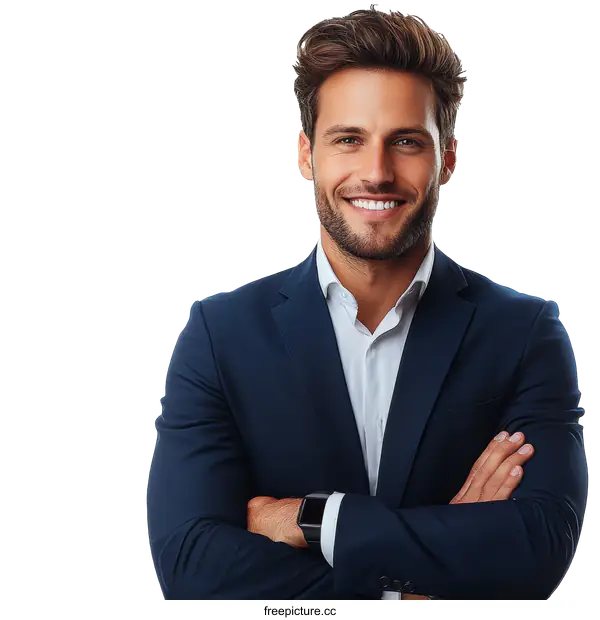 [Transparent Background PNG]Confident Businessman Portrait on White Background