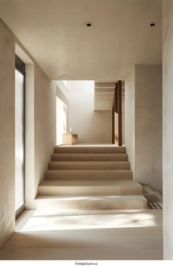 Modern Minimalist Interior Design With Wooden Staircase