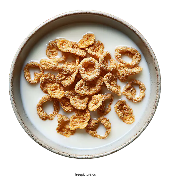 [Transparent Background PNG]Crispy Cereal in a Bowl of Milk