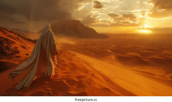 Lonely Traveler in the Vast Desert