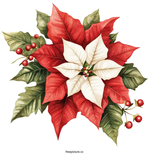 [Transparent Background PNG]Christmas Poinsettia Floral Illustration