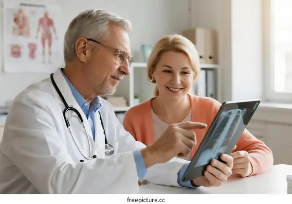 Doctor and Patient Reviewing X-ray Image in Medical Consultation