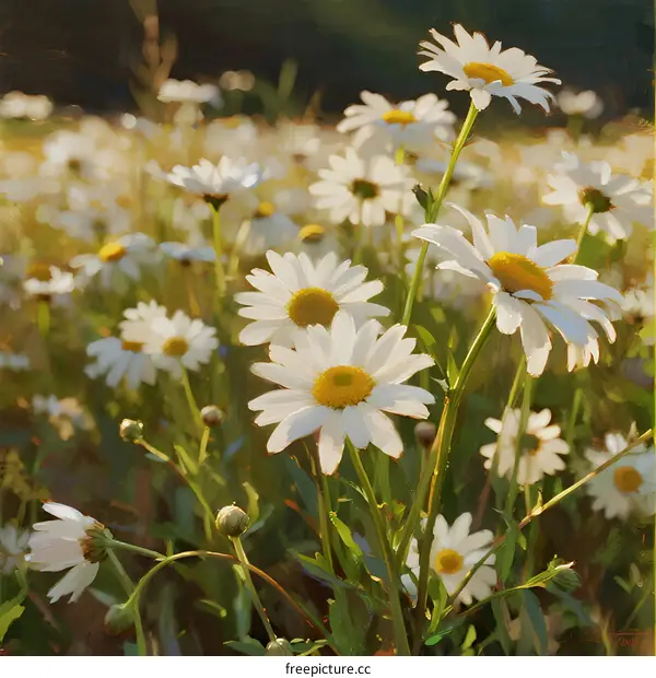 Vibrant Field of White Daisies Under Warm Summer Sunlight
