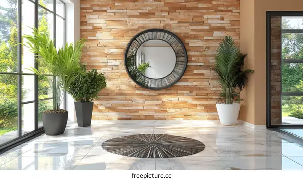 Modern Interior Design with Plants and Mirror