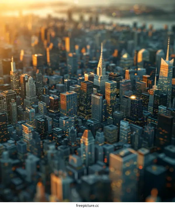 Miniature Cityscape with Skyscrapers and Sunlight