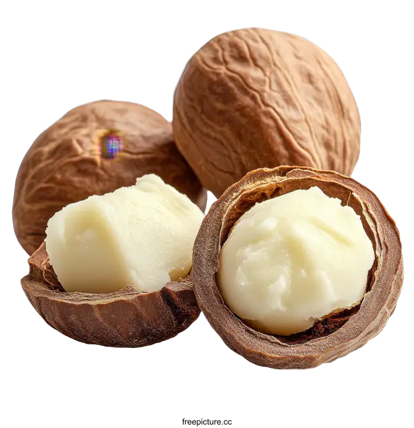 [Transparent Background PNG]Shea Butter in Macadamia Nutshells Closeup