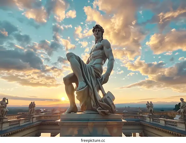Statue of a Man Holding a Hammer in Front of a Cloudy Sky