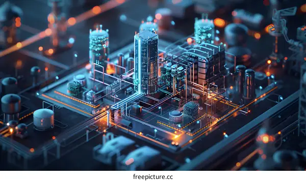 Futuristic Cityscape Industrial Complex