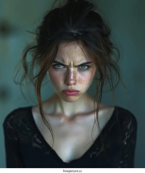 Closeup Portrait of a Woman with a Strong Expression