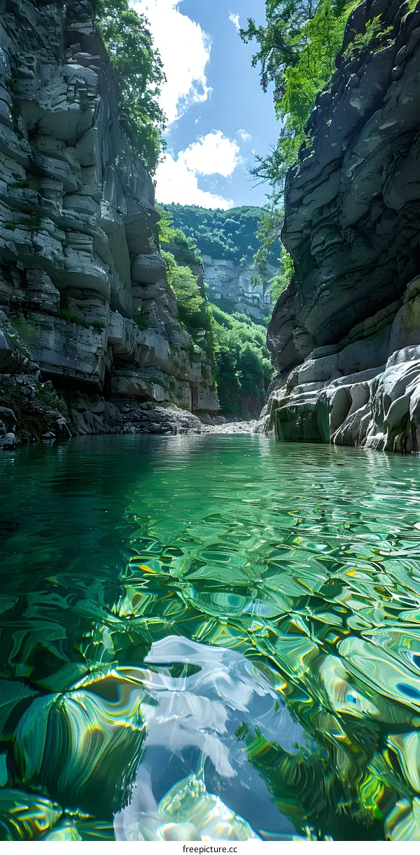 Clear Water Reflection in a Rocky Canyon