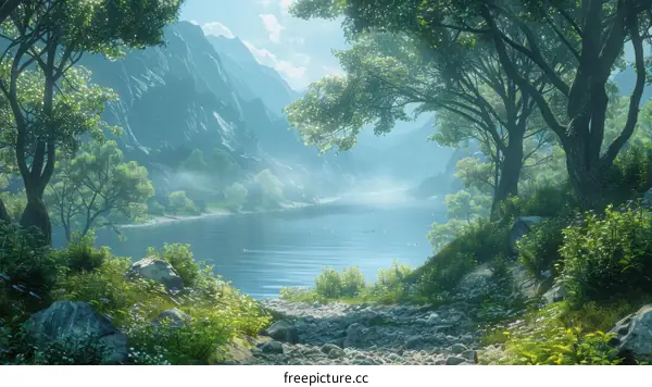 Enchanted Fantasy Lake and Mountain Landscape
