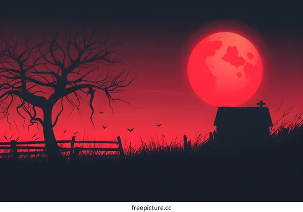 Red Moon Over The Haunted House