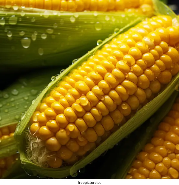 Fresh Corn on the Cob with Water Drops