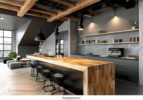 Modern Industrial Kitchen Bar Area Design