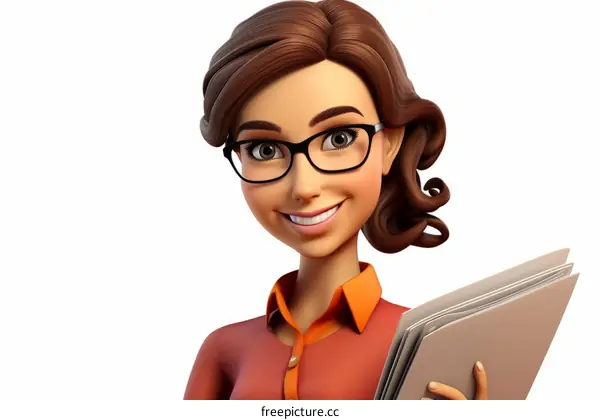 A businesswoman wearing glasses and holding a folder of documents