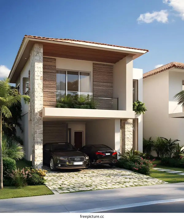 Modern Two Story House with Balcony and Garage