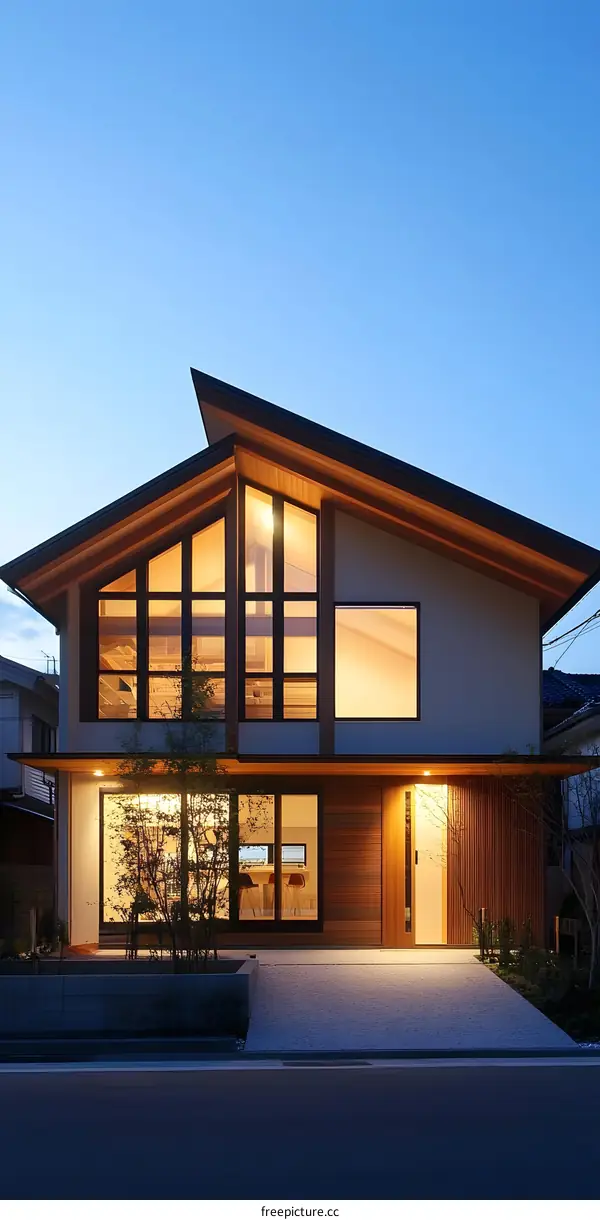 Modern Japanese Home with Wooden Exterior and Large Windows