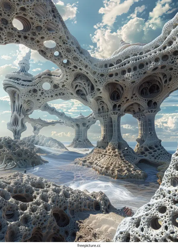 Eerie Seascape with Strange Rock Formations and a Distant Horizon