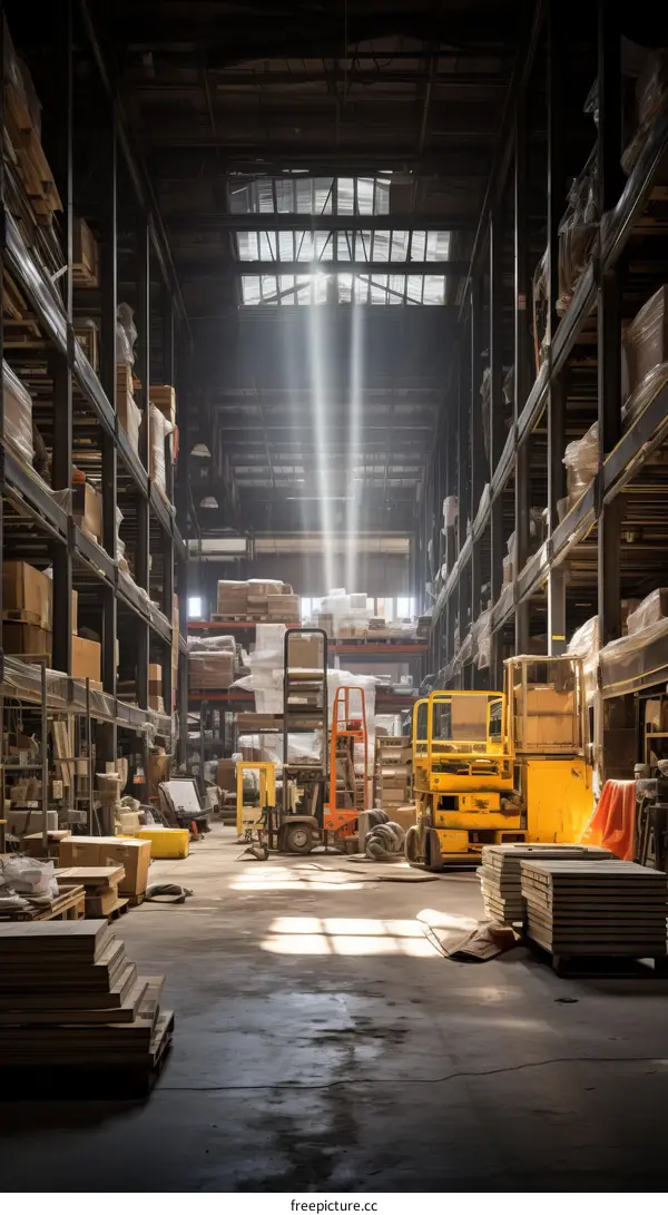 Warehouse interior with a high ceiling and large windows