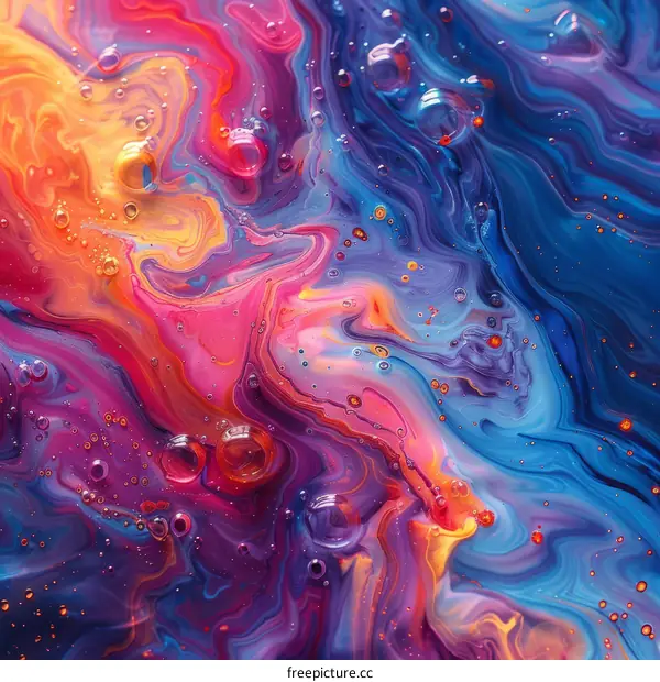 Colorful abstract painting with vibrant swirls of color and bubbles