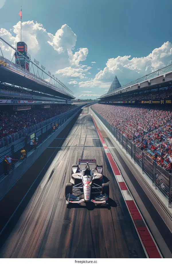 Race Car Speeds Past Crowd on Track