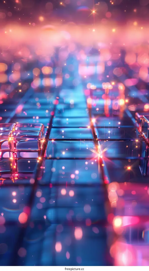 Abstract 3D Render of Pink and Blue Tiles Reflecting Stars