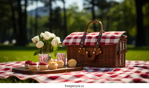 Romantic Picnic in the Park with Red and White Blanket