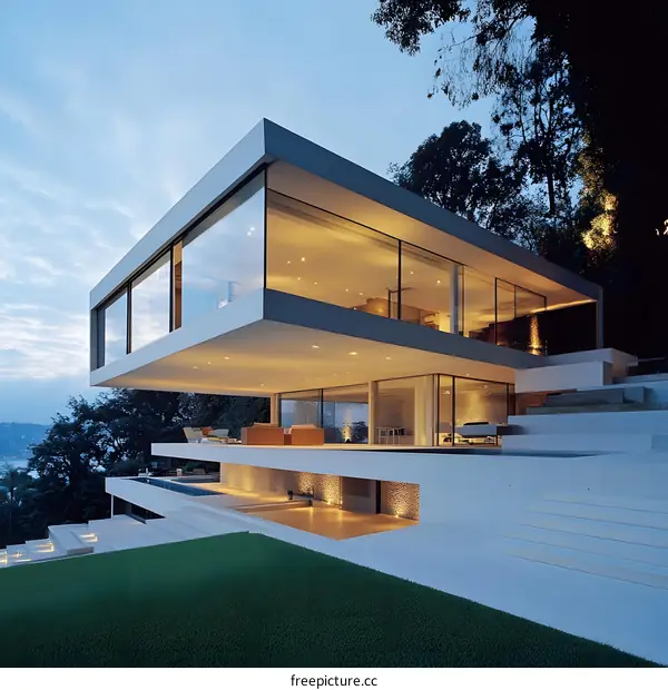 Modern Architecture Home Design With Large Windows And Swimming Pool