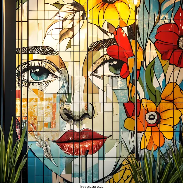 Colorful Woman Portrait Mural Art