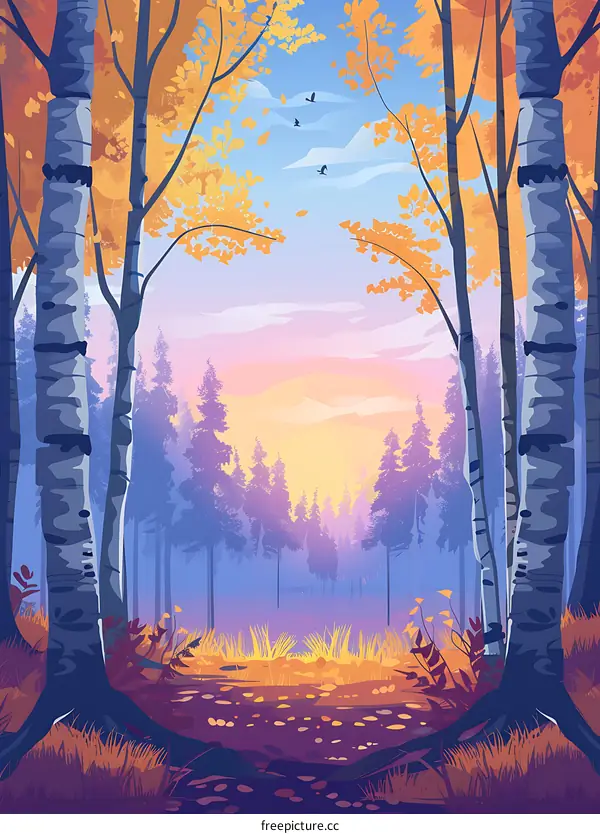 Autumn Forest Landscape With Colorful Leaves
