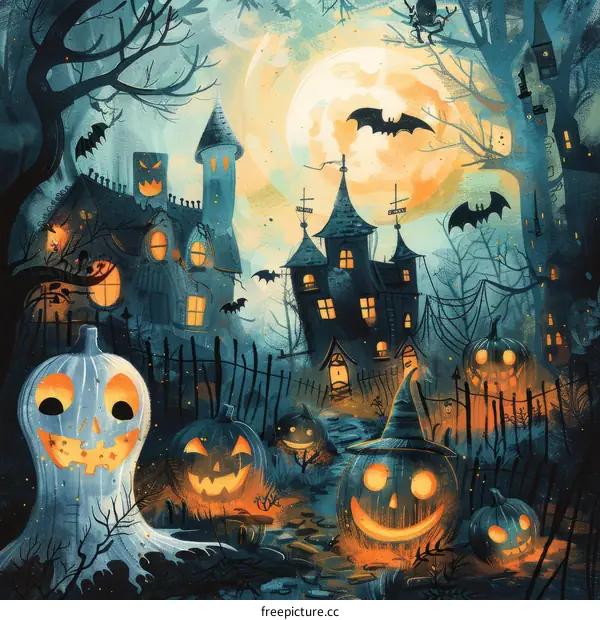 Spooky Halloween Haunted House Illustration