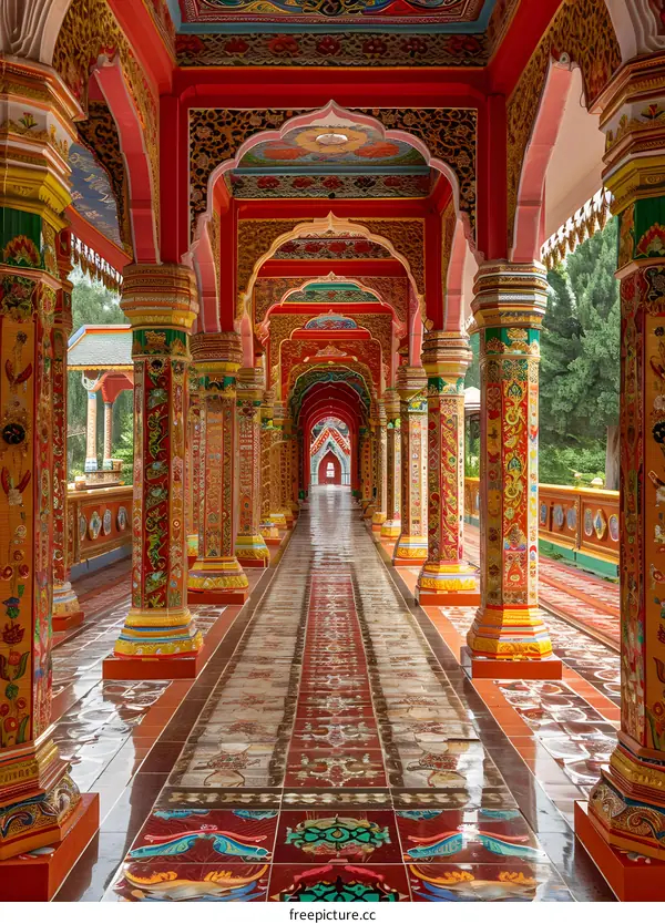 Colorful Temple Corridor Architecture