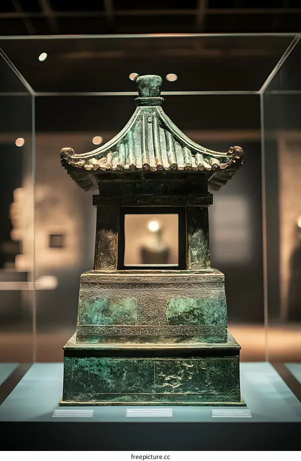 Ancient Chinese Bronze Pagoda on Display in Museum