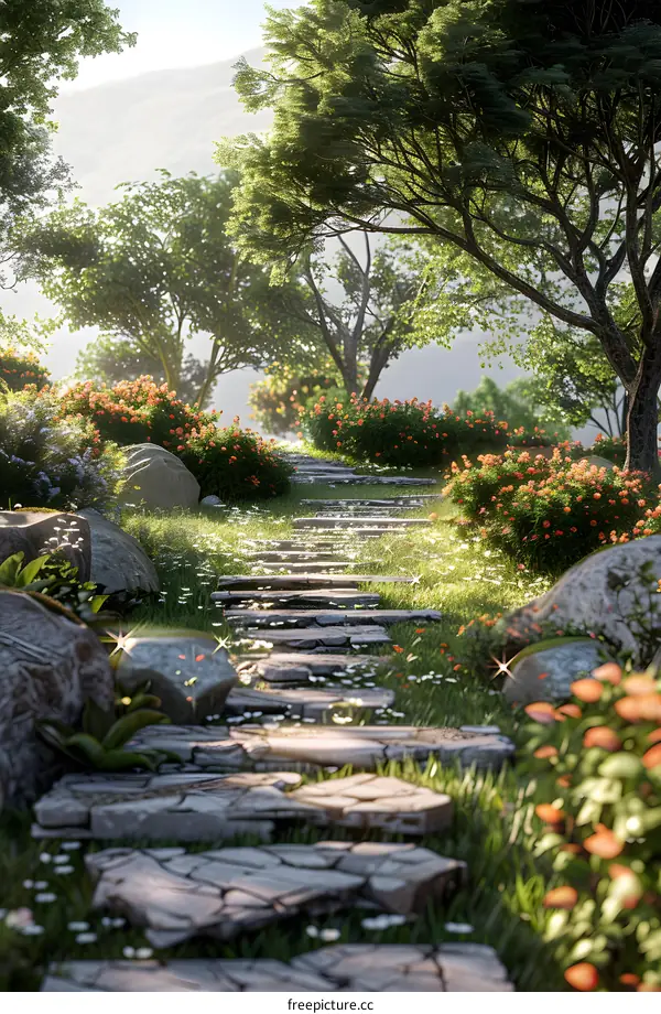 Strolling along the cobblestone path, enjoying the tranquility