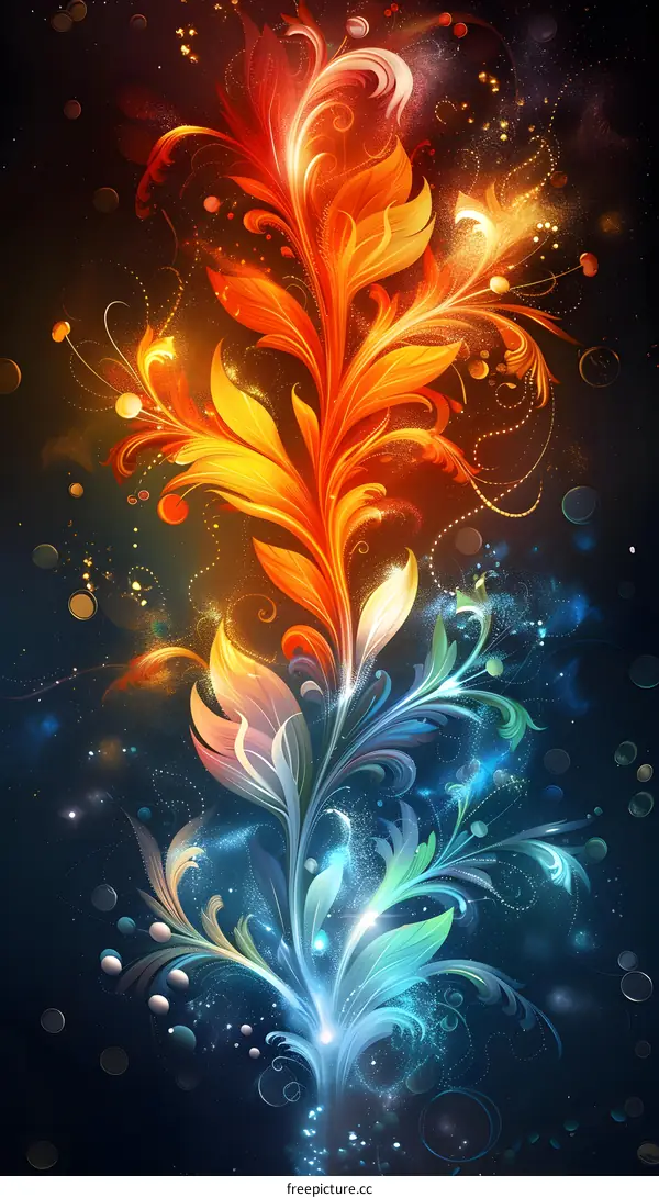 Abstract Art with Blue and Orange Flowers
