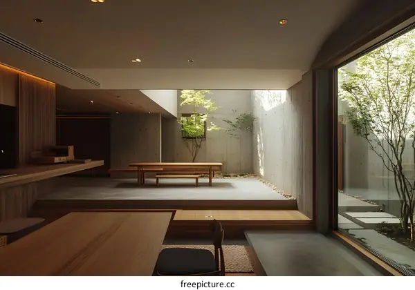 Modern Japanese Home Interior Design with Courtyard