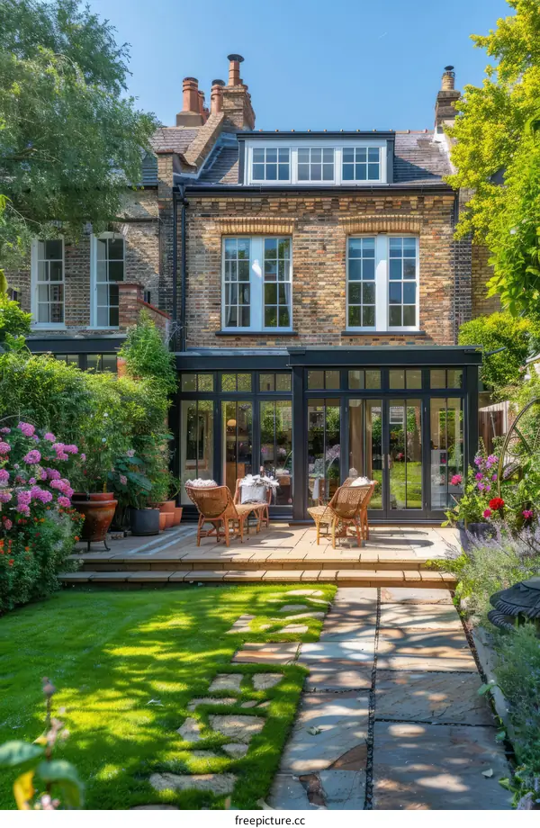 Inviting Garden with Picturesque House Exterior