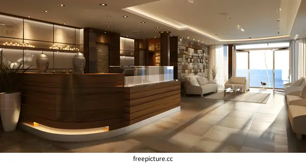 Modern Spa Reception Area with Ocean View