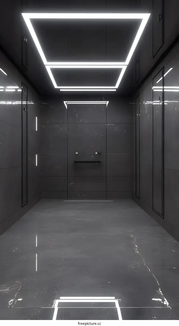 Modern Minimalist Elevator Interior Design with Square Ceiling Lights
