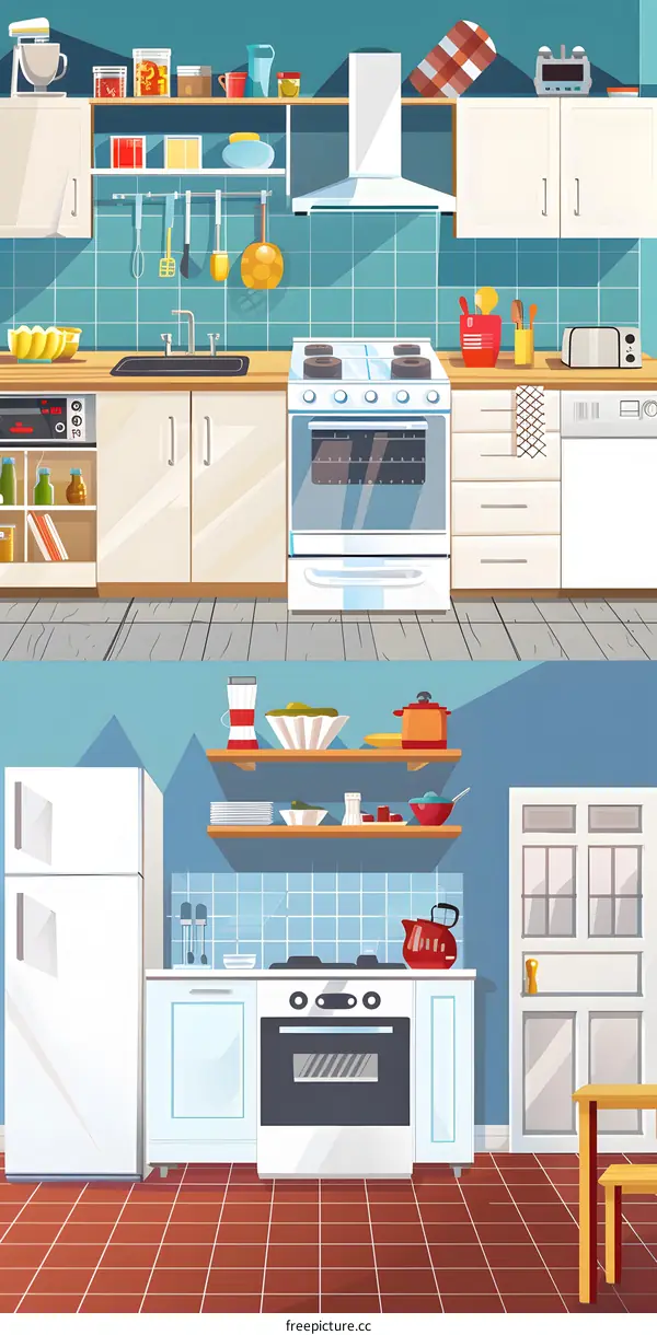 Cartoon Kitchen Interior Illustration
