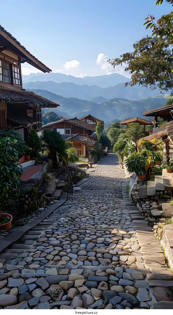 Stone slab street in a mountain village