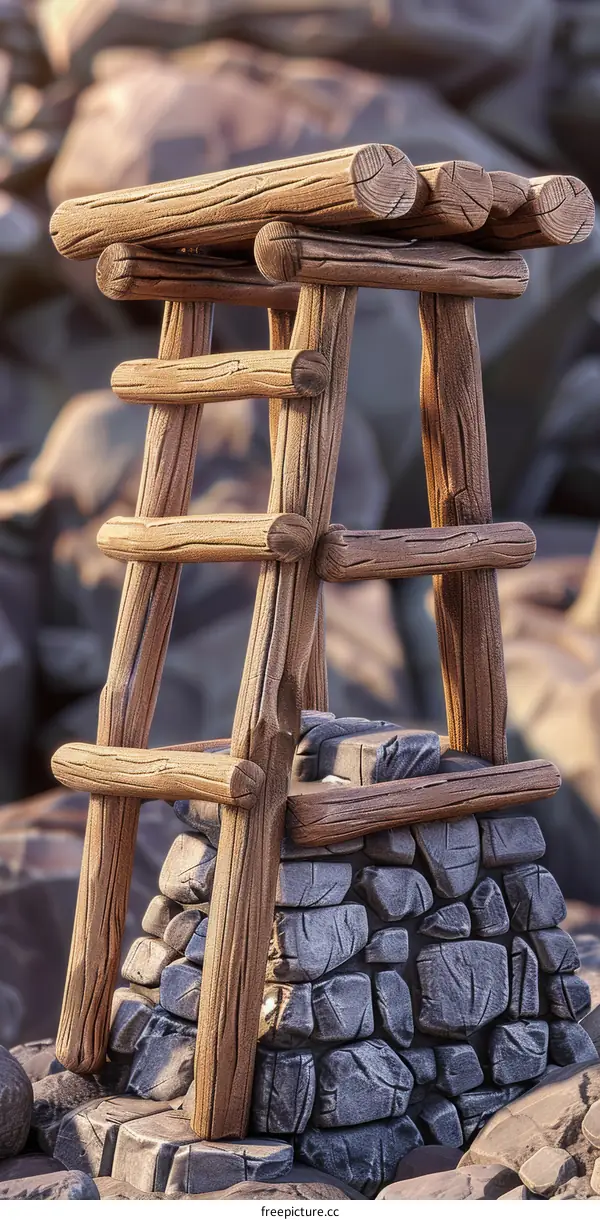 Wooden Watchtower on a Pile of Rocks
