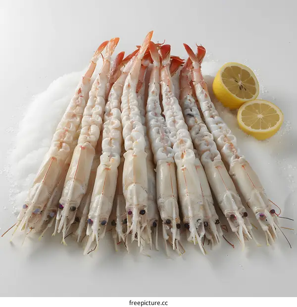 Fresh Norway Lobster Tails on Salt with Lemon