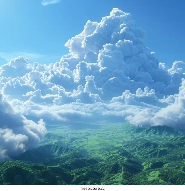 Green Hills and Blue Sky with a Few White Clouds