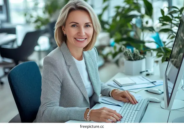 Business Woman Working at Desk in Office