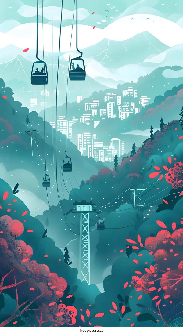 Cable Car Ride Over Cityscape Illustration